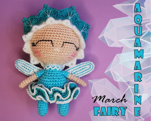Aquamarine ( March ) birthstone fairy crochet pattern for amigurumi lovers for birthdays.