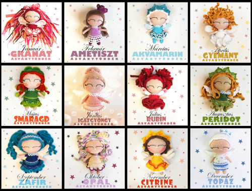 Ásványtündér horgolás minta szett. 12 db baba minta.
