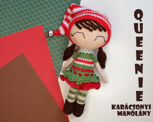 Queenie karácsonyi manó baba horgolás minta
