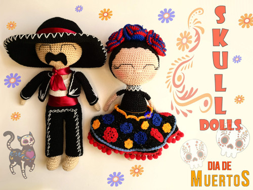 Scull doll couple crochet pattern for amigurumi lovers.