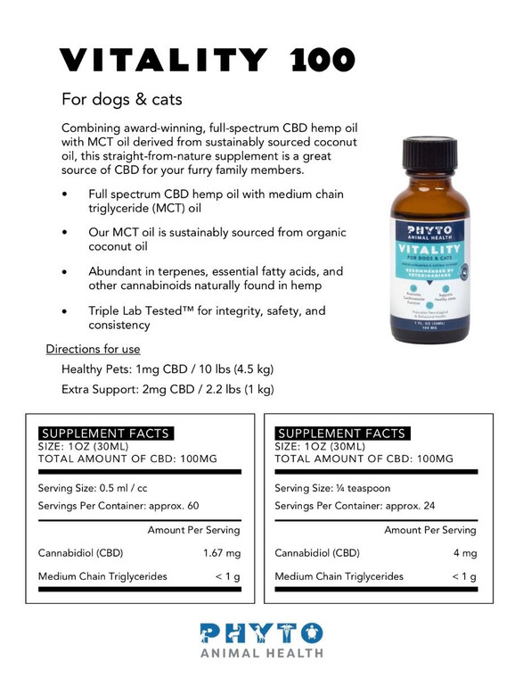 Phyto Animal Health: Vitality CBD Pet Tincture (100mg)