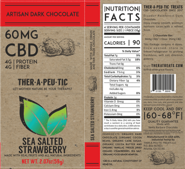 Therapeutic Treats: Vegan Sea Salted Strawberry Artisan Dark Chocolate (60mg)
