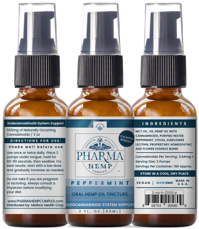 Pharma Hemp Complex: Peppermint CBD Hemp Oral Spray Tincture 2oz (550mg)