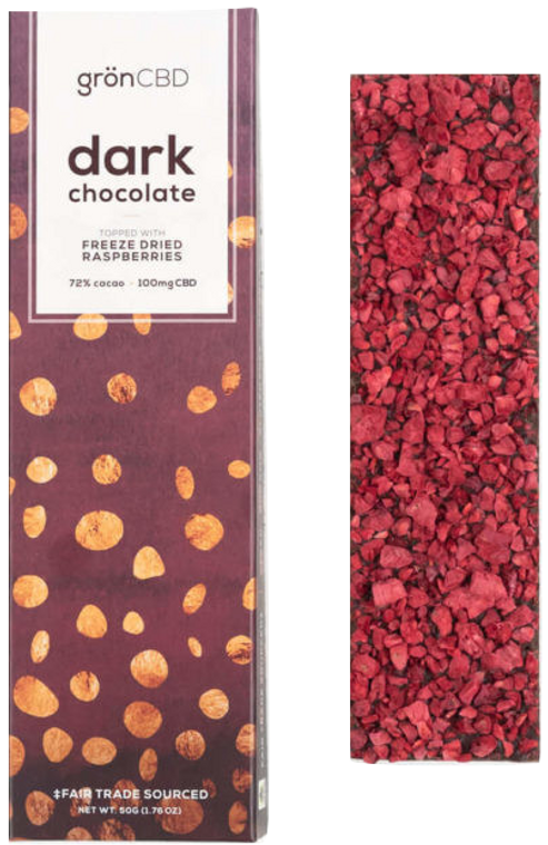 Grön CBD: Vegan CBD Raspberry Dark Chocolate Bar 4-Pack Bundle (100mg)