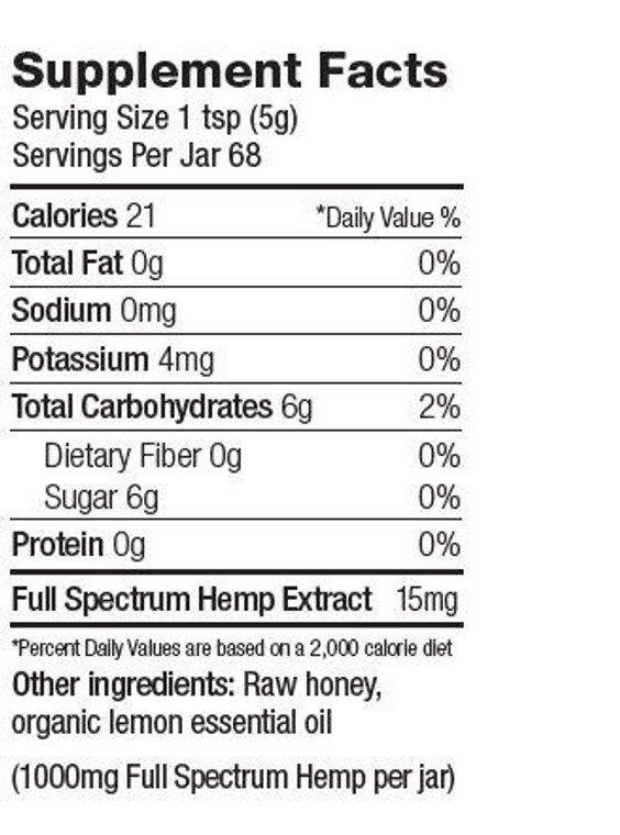 Colorado Hemp Honey: Lemon Stress Less CBD Honey 12oz Jar (1000mg)