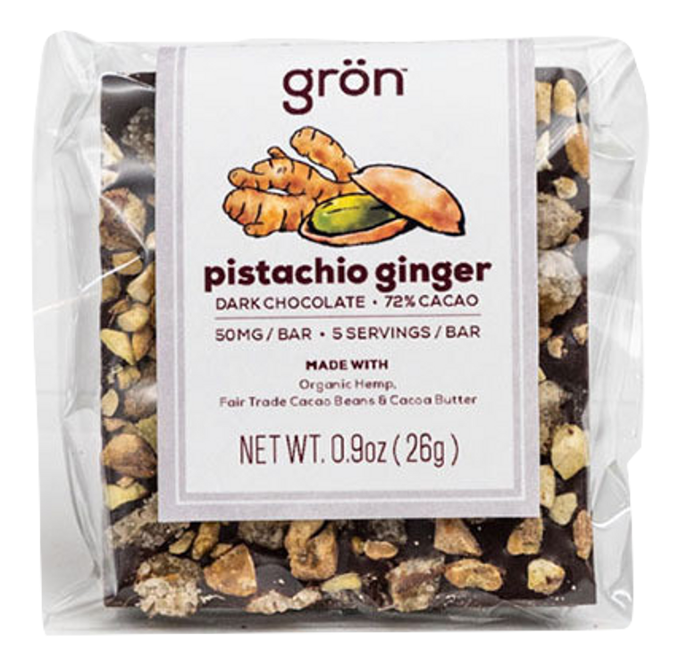 Grön CBD: Vegan Pistachio Ginger CBD Dark Chocolate (50mg) Box of 12