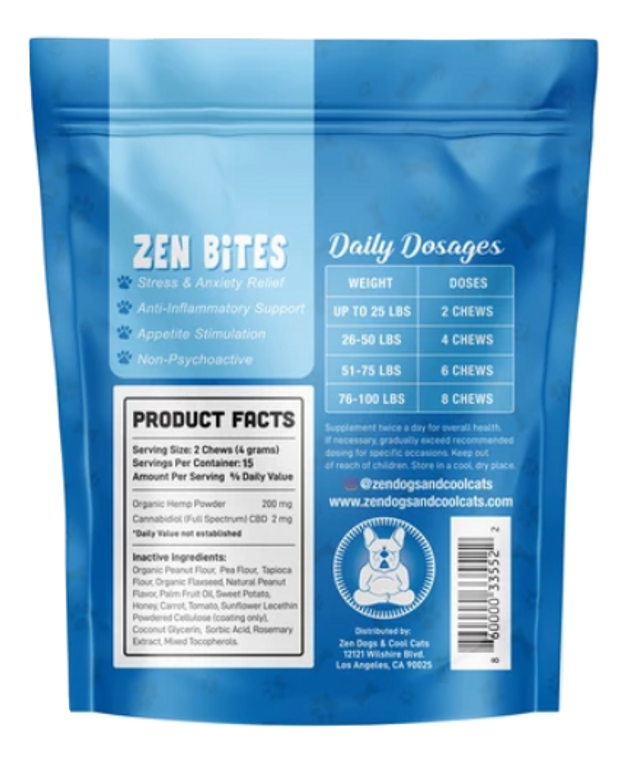Zen Dogs and Cool Cats: Zen Bites CBD Dog Chews Snack Pack (30mg)