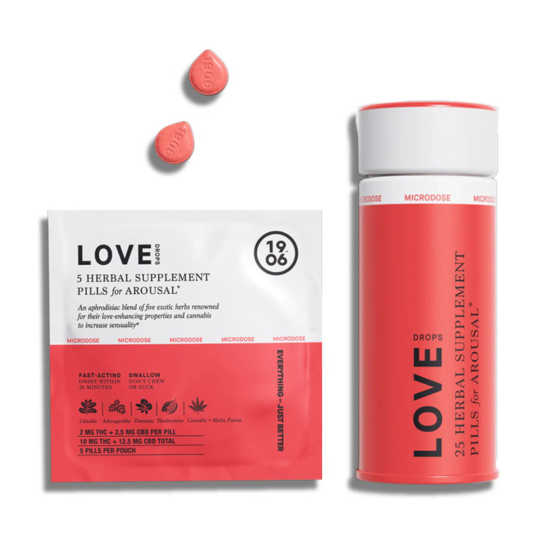 Love THC drops by 1906 for arousal in red packaging