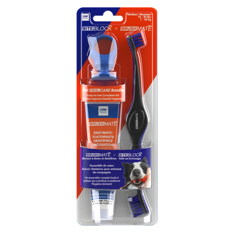 Paw-Ready Complete BrushMate Pet Toothbrush & Toothpaste with BITEBLOCK Bundle
