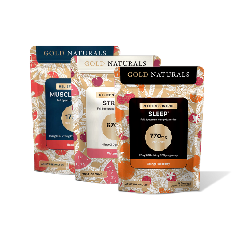 Functional Gummy Bundle Golden Naturals 
Sleep gummy, Stress Gummy, Muscle and Joint Gummy