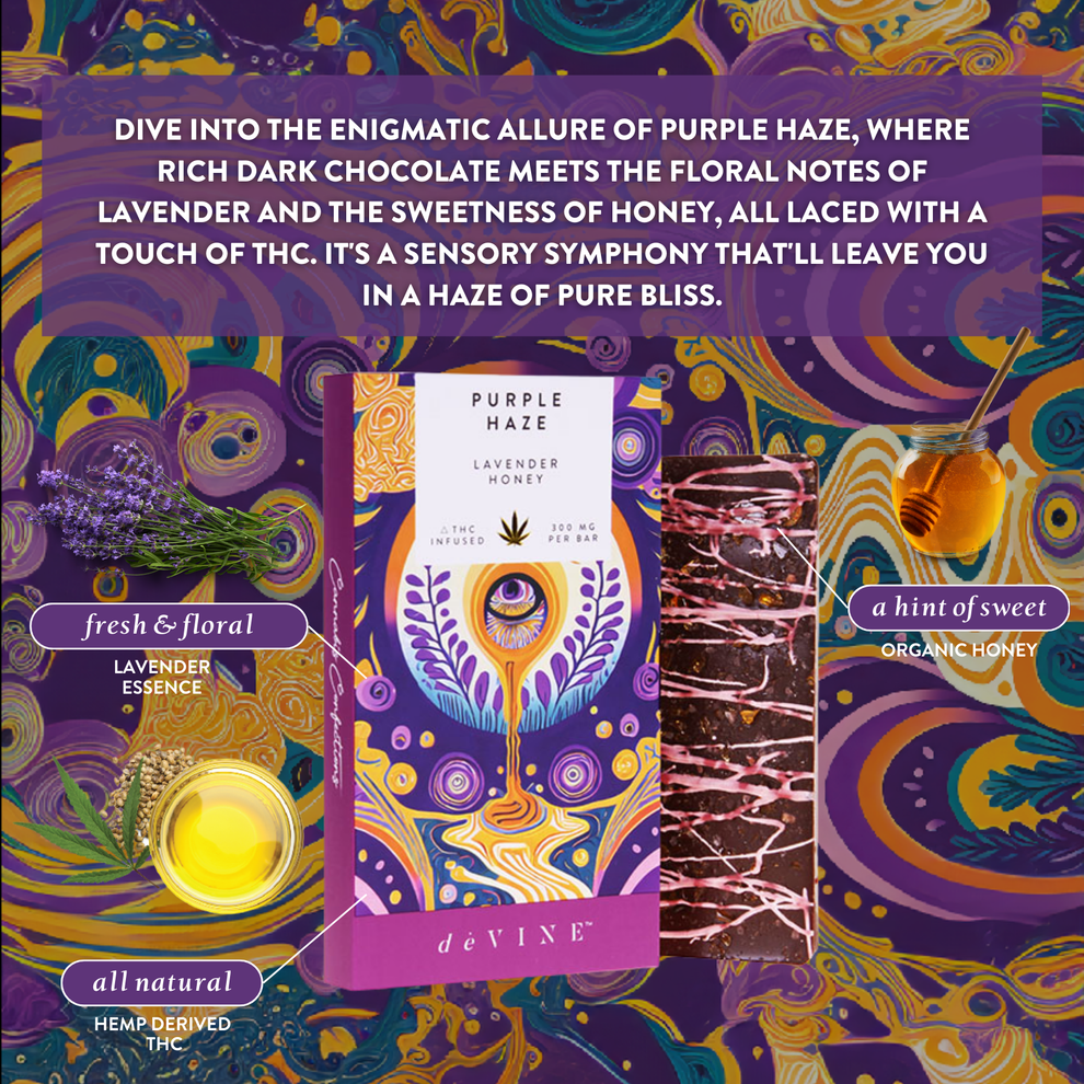 Purple Haze dark chocolate thc bar devine Purple Haze dark chocolate thc bar devine