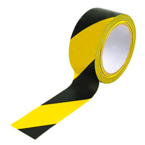 Adhesive Yellow Hazard Warning Tape on white background