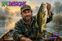 Trophy bass fishing photo as an oil-painting-style canvas