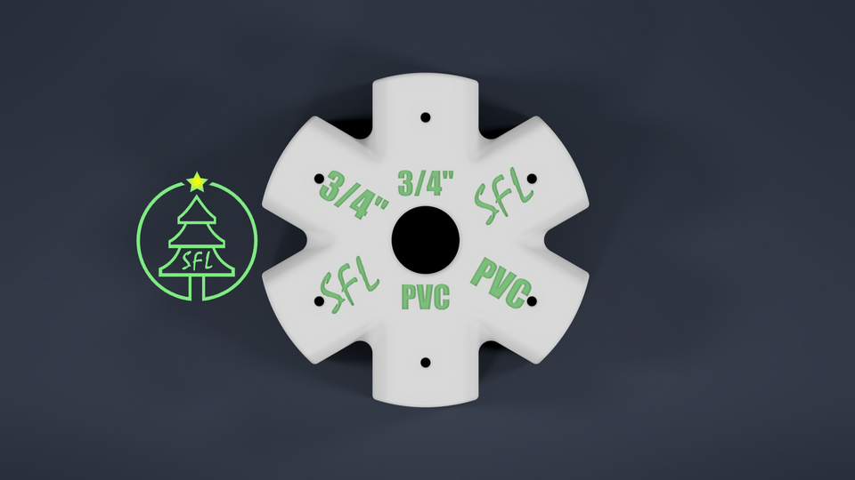 STL File - Mini Seed Pixel Tree Base 3/4" PVC to 3/4" PVC