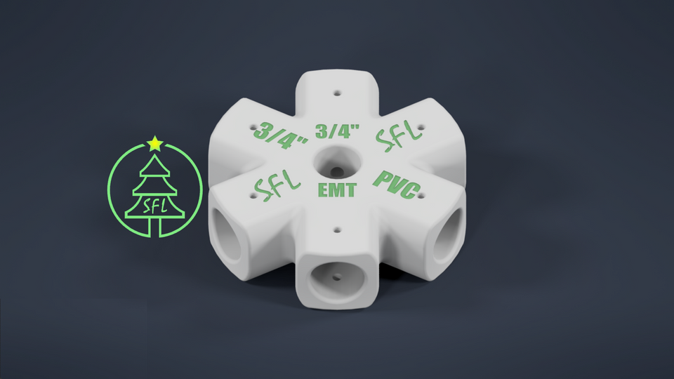 STL File - Mini Seed Pixel Tree Base 3/4" EMT to 3/4" PVC