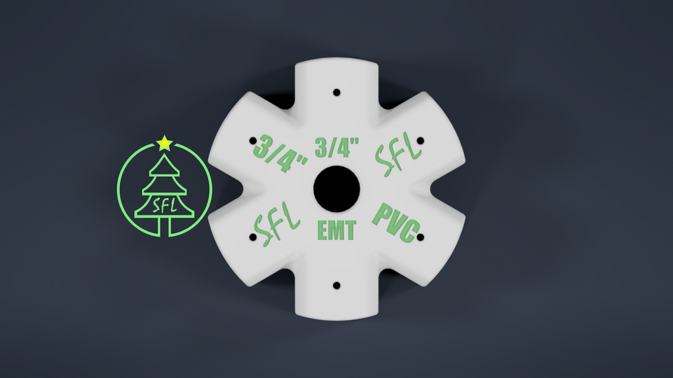 STL File - Mini Seed Pixel Tree Base 3/4" EMT to 3/4" PVC