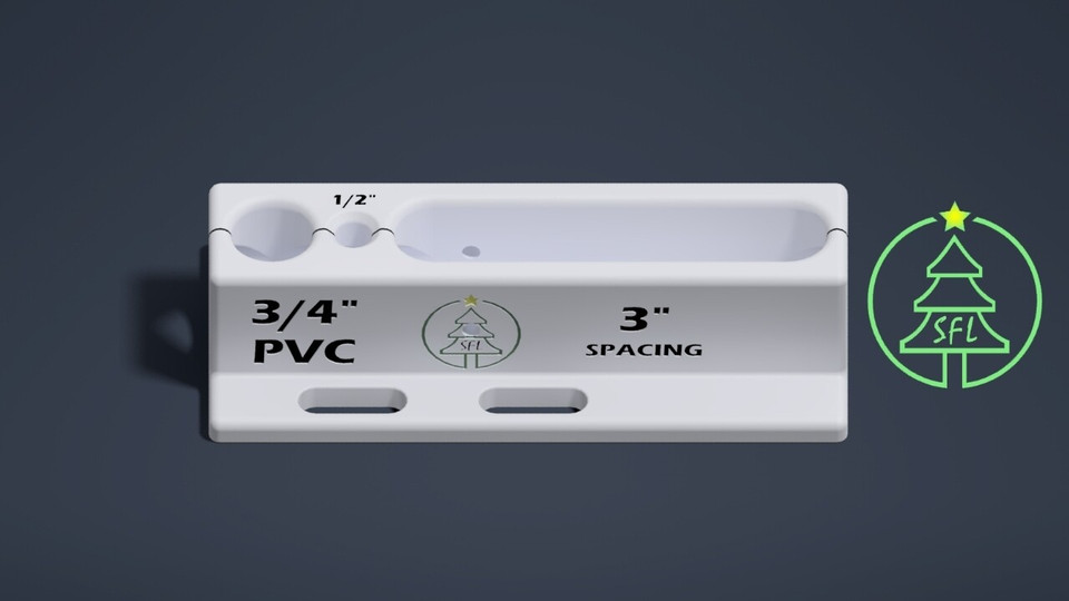 STL File - 3/4" Standard PVC Pixel Drilling Jig - 3" Spacing