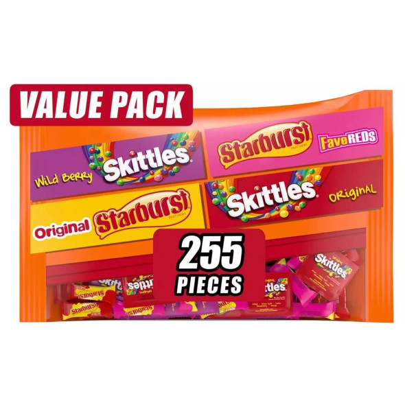 Starburst & Skittles Fruity Candy Fun Size Bulk Variety Pack, 255 ct.