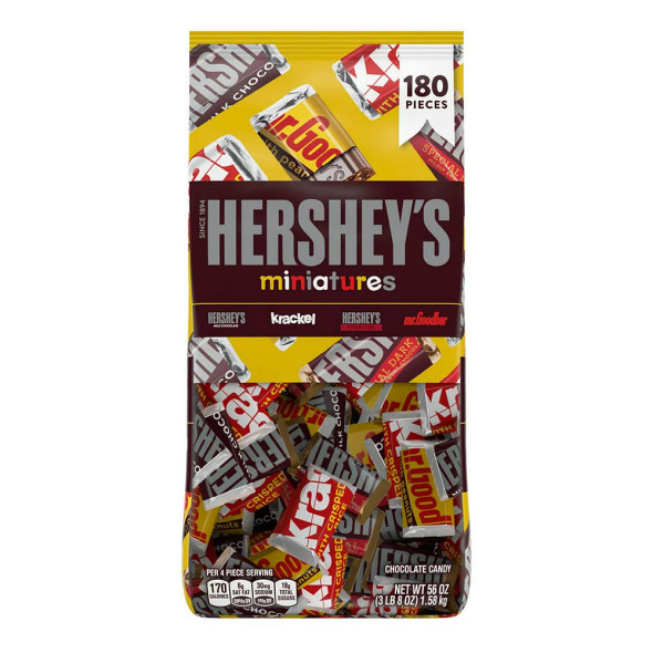 Hershey's Miniatures Assorted Milk And Dark Chocolate Candy Bars, 180 pk./56 oz.