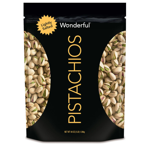 Wonderful Pistachios Roasted and Lightly Salted In-Shell Pistachios in Resealable Pouch, 48 oz.