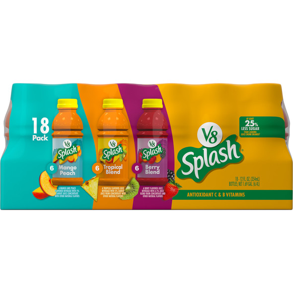 V8 Splash Berry Blend, Tropical Blend and Mango Peach Juice Variety Pack, 18 ct./12 oz.