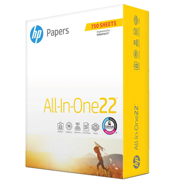 HP All-In-One Printing Paper, 96 Brightness, 22 lb., Letter, 1 Ream, 750 Sheets