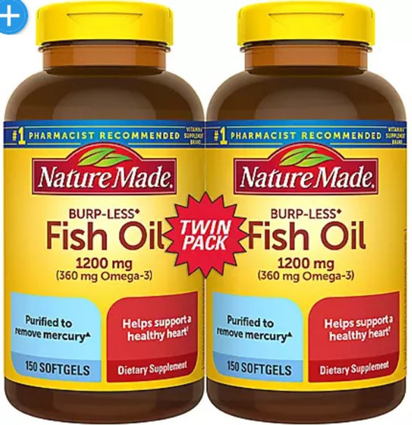 NATURE MADE Heart Health Fish Oil Burp Less Softgels 150cap 2pk*COST