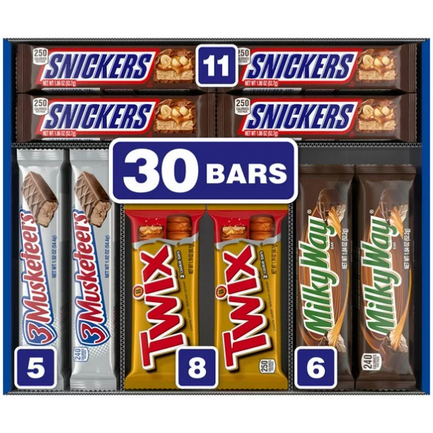 Snickers, Twix & More Chocolate Candy Bars, Full-Size Variety Pack, 30 ct.