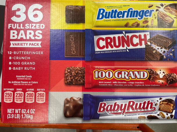 Butterfinger, Crunch, 100 Grand & Baby Ruth Assorted Chocolate Bar Variety Pack, 30CT