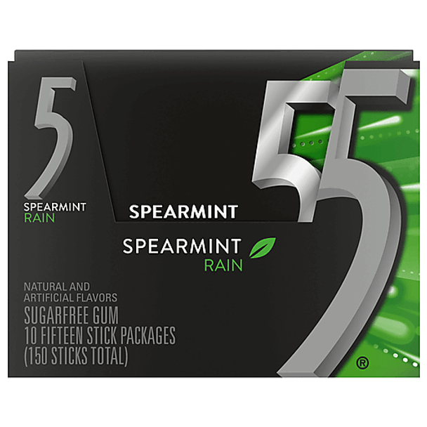 5 Gum Spearmint Rain Sugar-Free Chewing Gum, 10 pk./15 ct.