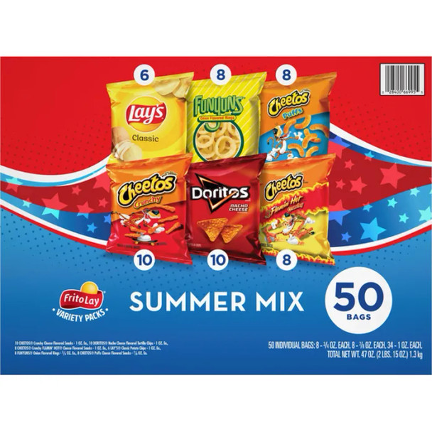Frito Lay Variety Pack of Snacks and Chips Summer Mix, 50 ct.
