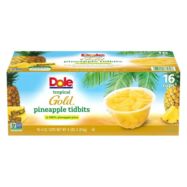Dole Tropical Gold Premium Pineapple Tidbits, 16 pk./4 oz.