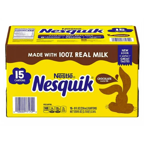 Nestle Nesquik Chocolate Low-Fat Milk Cartons, 15 pk./8 oz.