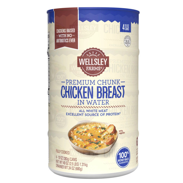 Wellsley Farms Premium No Antibiotics Ever Chunk Chicken Breast in Water, 4 ct.