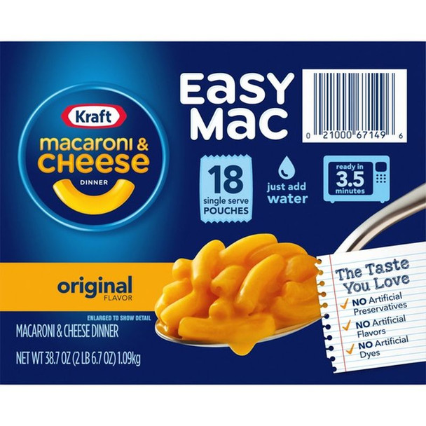 Kraft Easy Mac Original Macaroni & Cheese Microwavable Dinner, 18 pk.