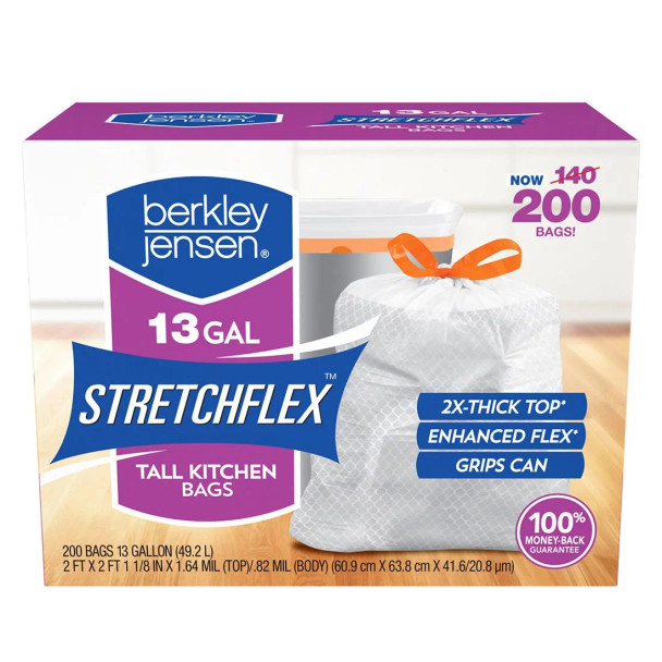 Berkley Jensen 13 Gallon Lavender Scented Drawstring Stretchflex Trash Bags, 200 ct.