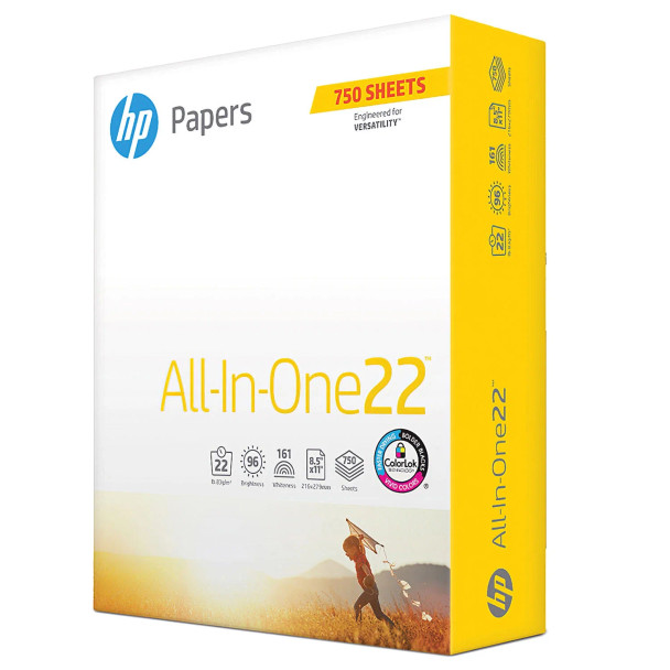 HP All-In-One Printing Paper, 96 Brightness, 22 lb., Letter, 1 Ream, 750 Sheets