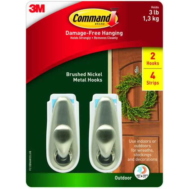 Command Damage-Free Hanging Metal Hooks, 2 pk. - Brushed Metal
