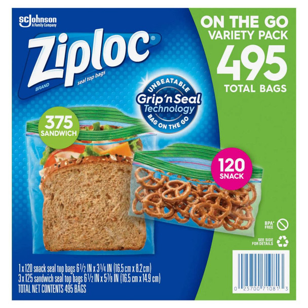 Ziploc Snack Bag and Sandwich Bag Mixed Pack, 495 pk. - Clear