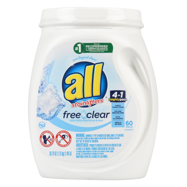 all Free and Clear Stainlifters Mighty Pacs Laundry Detergent, 134 ct.