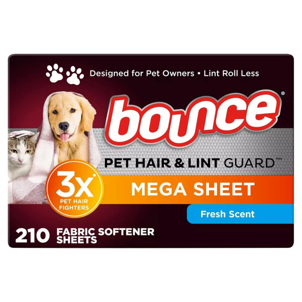 Bounce Pet Hair and Lint Guard Mega Dryer Sheets, 210 ct. - Fresh Scent