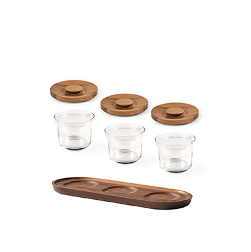 Walnut Mini Glass Jar set