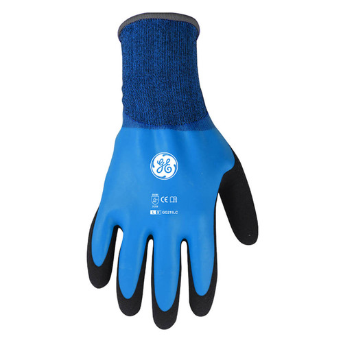 General Electric Waterproof Double Dipped Sandy Latex Coated Gloves - Black/Blue - GG211