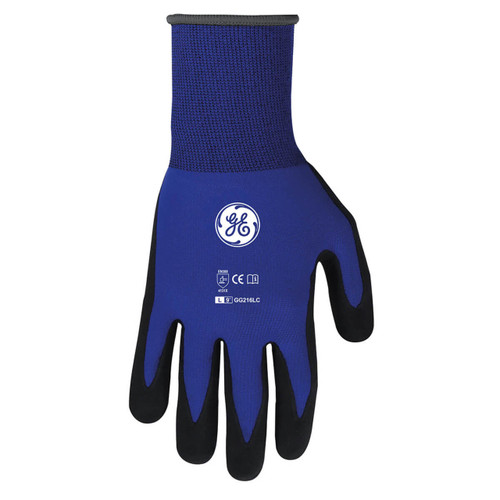 General Electric Dotted Palm Micro Foam Nitrile Coated Gloves - Black/Blue - GG216