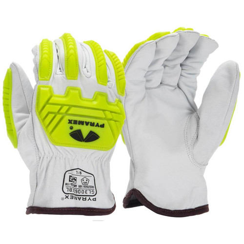 Pyramex GL3006CKB Premium Grain Goatskin Hi-Vis Leather Driver HPPE A5 Cut Level 2 Impact Gloves