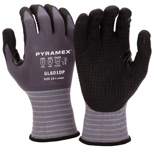 Pyramex GL601DP Gray Dotted Micro Foam Nitrile Dipped Gloves