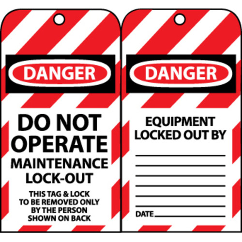 Danger Do Not Operate Maintenance Lock-Out 6x3.25 Unrippable Vinyl Lockout Tags, 10 Per Pack