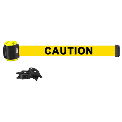Banner Stakes 15' Wall-Mount Retractable Belt, Yellow "Caution" - MH1501