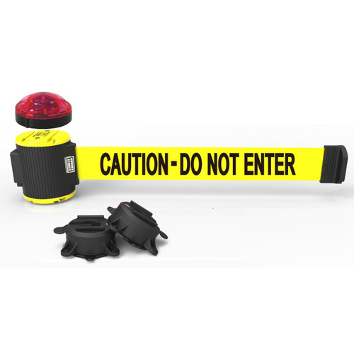 Banner Stakes 30' Wall-Mount Retractable Belt with Red Strobe Light, Yellow "Caution - Do Not Enter" - MH5002L