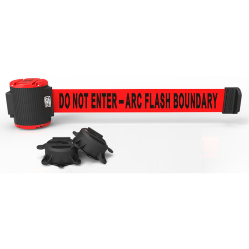Banner Stakes 30' Wall-Mount Retractable Belt, Red "Do Not Enter - Arc Flash Boundary" - MH5011